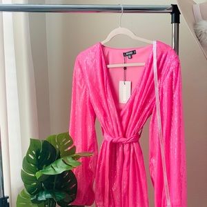 Misguided Wrap Front Balloon Sleeve Sequin Dress